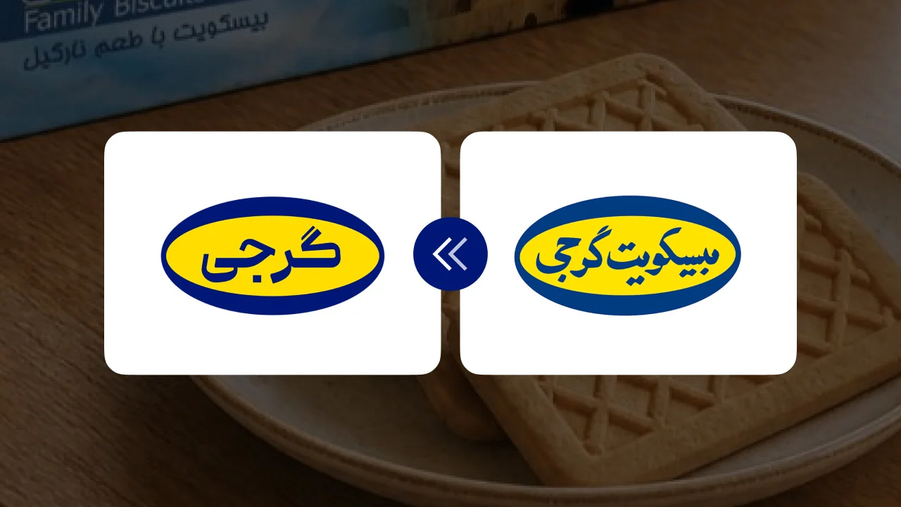 مقایسه لوگوی قدیمی بیسکویت گرجی و لوگوی جدید گرجی در تصویر گزارش دی‌ام برد